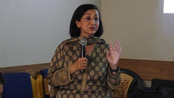 ڈاکٹرروفینہ چھاتی کے کینسر کے حوالے سے اظہار خیال کر رہی ہیں، فوٹو بشکریہ کراچی پریس کلب